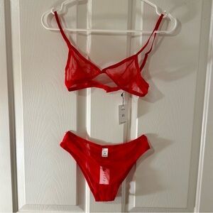 Adore Me Red Sheer Bra and Panty Set